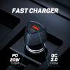Auto lādētājs Tellur FCC10 38W 6A PD20W QC3.0 — USB-C un USB-A transportlīdzekļa strāvas adapteris