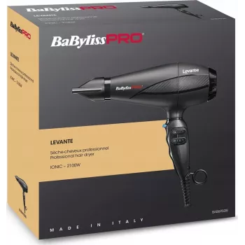 Matu žāvētājs BaByliss PRO Levante 2100 W, maiņstrāvas motors, jonizācijas funkcija, 2 siltuma/2 ātruma līmeņi, melns