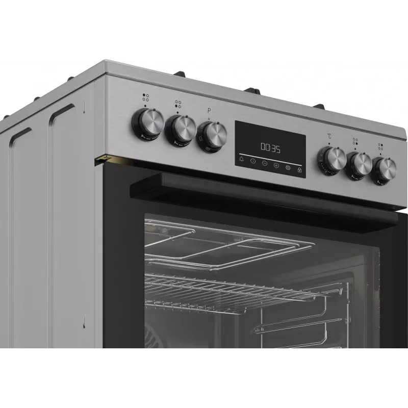 Brīvi stāvoša gāzes-elektriskā plīts BEKO FBM62330GXTN 60 cm, 4 degļu gāzes plīts virsma, 72 L elektriskā cepeškrāsns, energoefektivitātes klase A