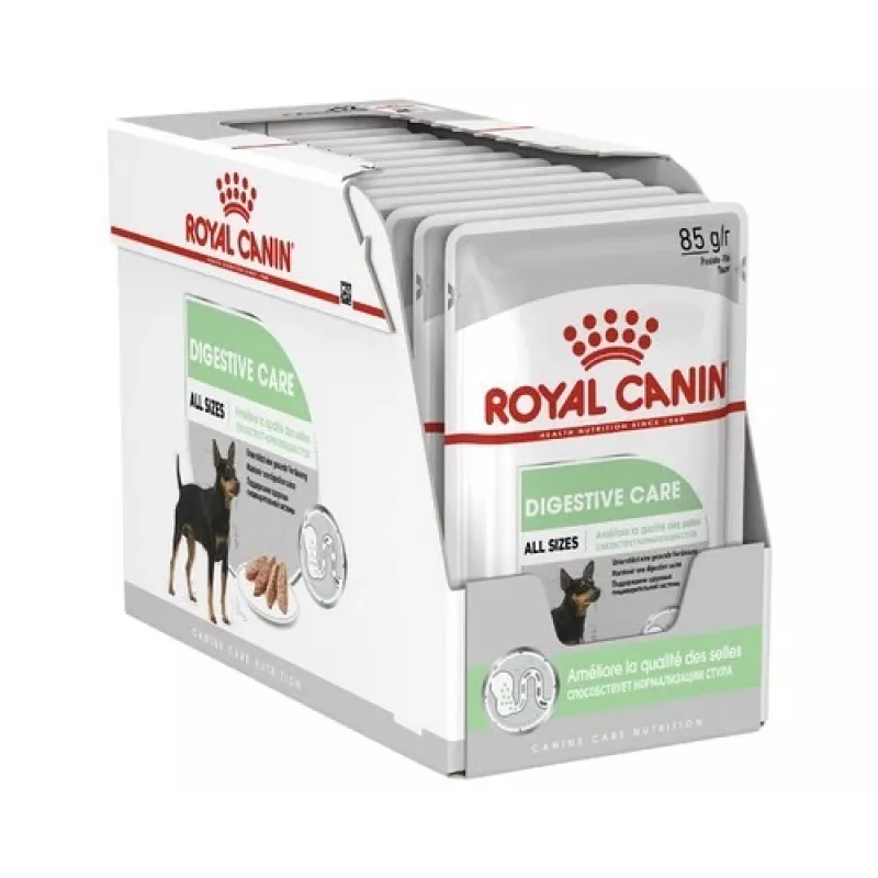 Mitrā suņu barība Royal Canin Digestive Care Gaļas & dārzeņu maisiņi 12 x 85 g — pieaugušiem suņiem, gremošanas atbalsts