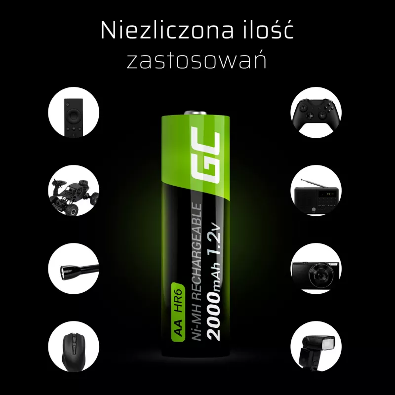 Uzlādējama baterija zaļa Cell GR06 AA NiMH 1,2 V 2000 mAh, 2 gab., 50,5 mm