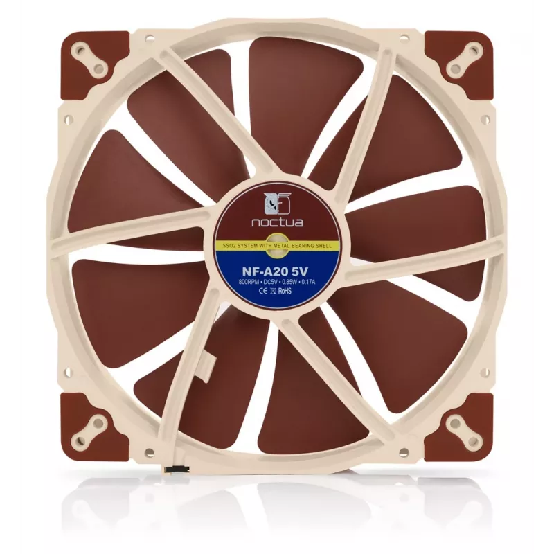 Datora korpusa ventilators Noctua NF-A20 200 mm, 5 V, 3‑pin, 800 RPM, 146,9 m³/h, 18,1 dB, SSO gultnis