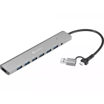 USB centrmezgls SANDBERG 136-66 — 7x USB 3.0 pieslēgvietas, ārējā barošana