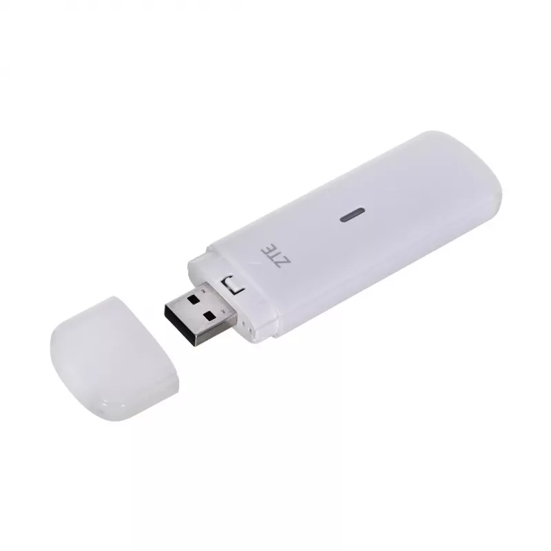 USB mobilais modems ZTE MF833N, pārnēsājams USB formas faktors, 4G LTE-FDD/TDD līdz 150 Mbps, HSUPA/2G atbalsts, microSD slots, balts
