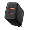 Iekštelpu USB ātrais lādētājs Baseus CCXJ-B01 — 2 porti (USB-C PD 20W + USB-A QC3.0 18W), 100–240 V, melns