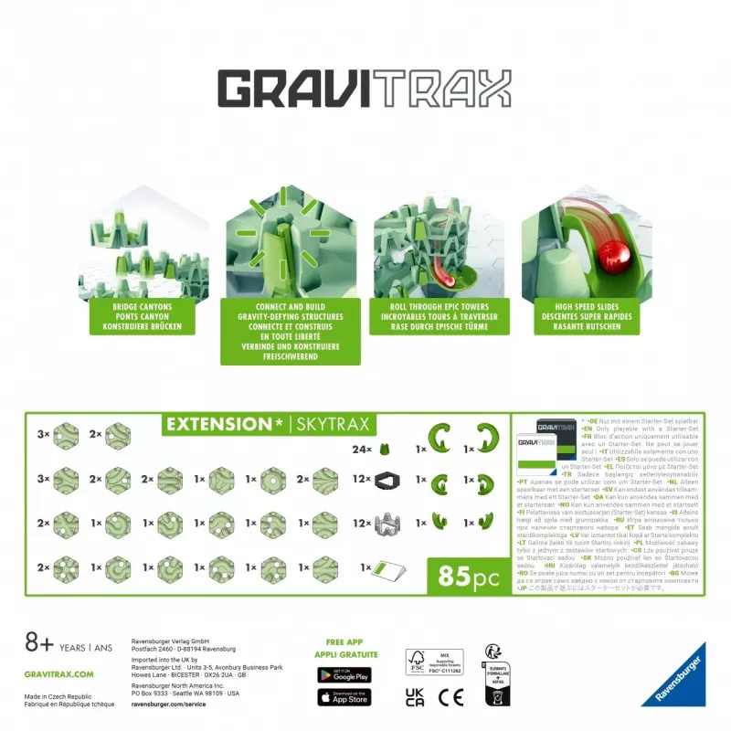 Rotaļu bumbiņu trase Ravensburger GraviTrax paplašinājums Skytrax, vecums 8+