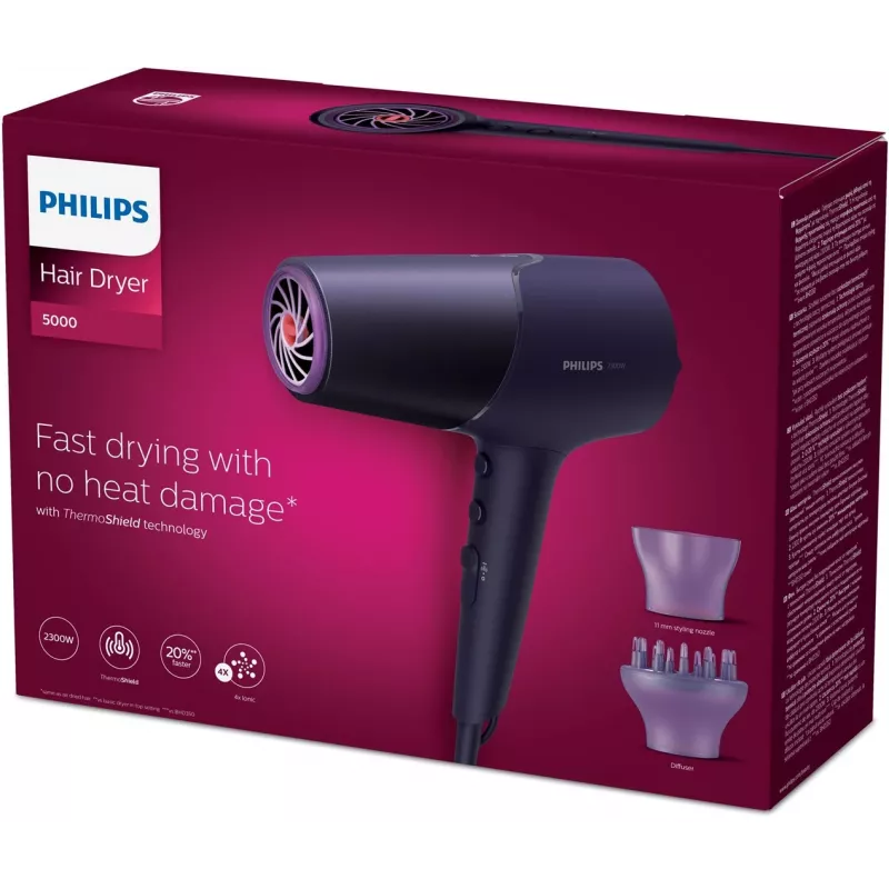 Matu žāvētājs Philips 5000 series BHD514/00, 2300 W, violets, 6 ātrumi, 6 siltuma līmeņi, jonu funkcija, aukstā gaisa padeve