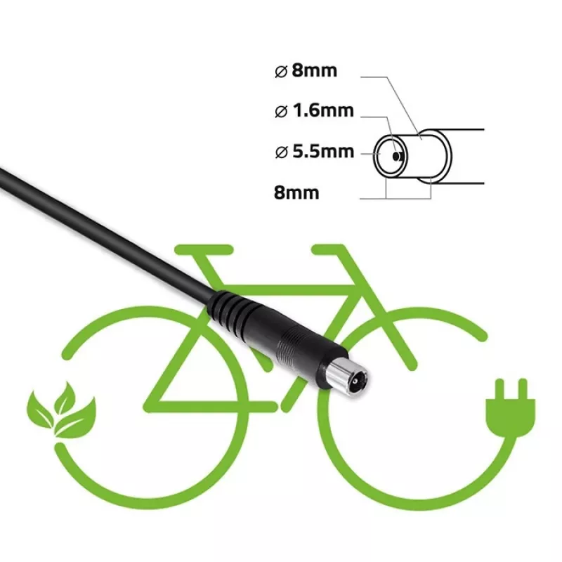 Qoltec ātrais lādētājs XIAOMI 36V elektrisko skrejriteņu un velosipēdu uzlādei | 42V | 2A | 8.0*8.0mm+pin | ūdensizturīgs + strāvas kabelis