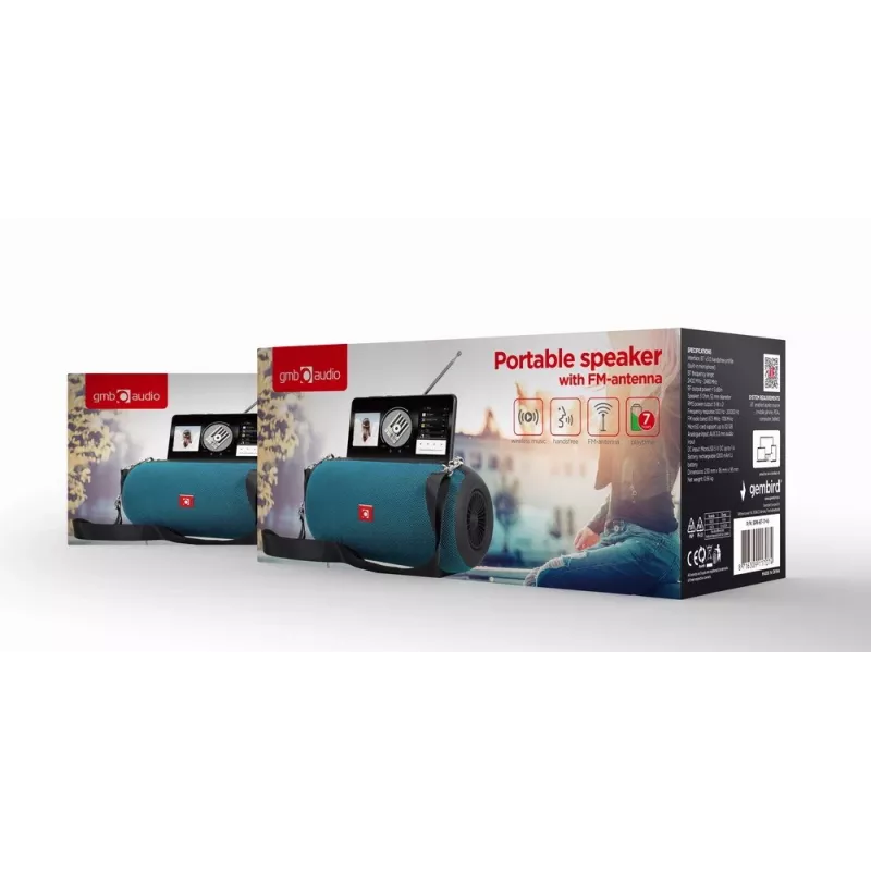 Stereo pārnēsājamais skaļrunis GEMBIRD SPK-BT-17-G — Bluetooth 5.1, 5 W RMS, 1200 mAh, MicroSD, FM, AUX