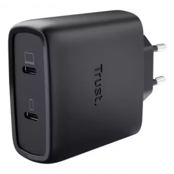 Lādētājs Trust Maxo 65W 2-Port USB-C GaN Lādētājs Ātrā Uzlāde Melns