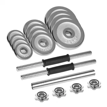 Regulējamas hanteles Rebel Chrome 20 kg ar somiņu un stieņiem (2) — svari 2,5 kg, 1,25 kg, 0,5 kg