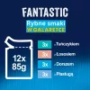 Mitrā kaķu barība Purina Nestlé FELIX Fantastic zivju garšas — tuncis, lasis, menca, plekste, 12×85 g paciņas