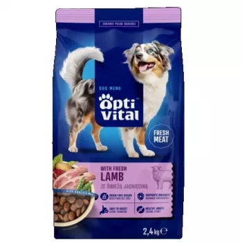 OptiVital karma sucha- pilnvērtīga barība pieaugušiem suņiem FM ar jēra gaļu 2,4 kg