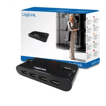 USB 2.0 centrmezgls ar 4 portiem un barošanas bloku, melns
