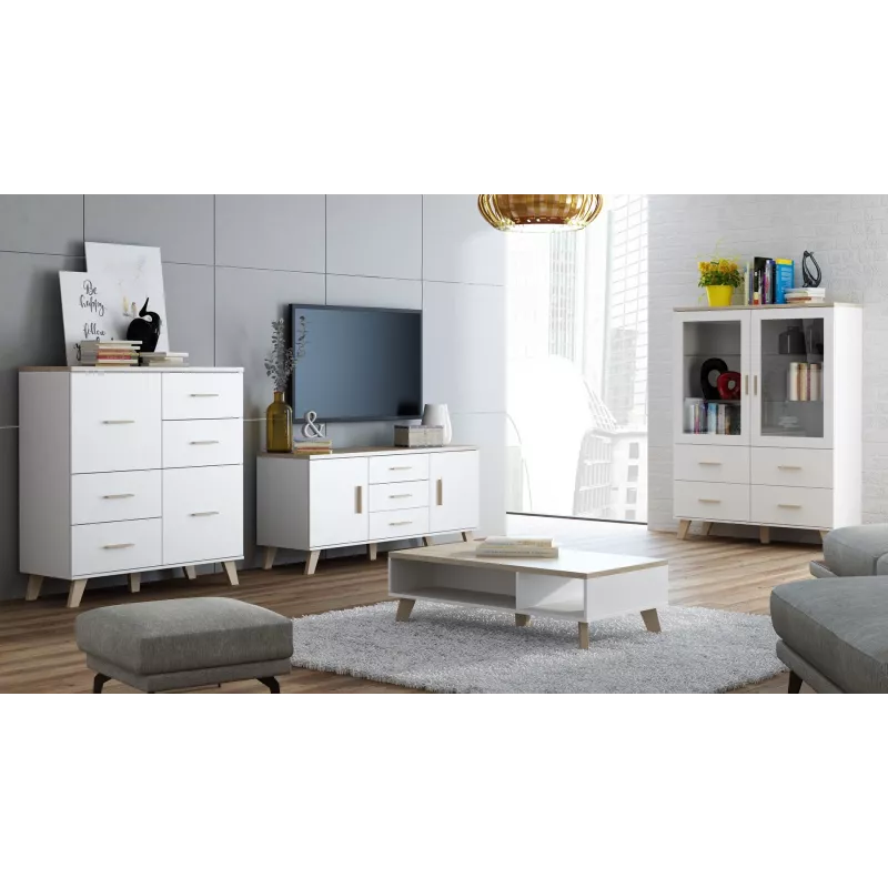 Kafijas galdiņš cama meble LOTTA 110 — taisnstūrveida, 1100×600×350 mm, balts rāmis ar Sonomas ozola virsmu