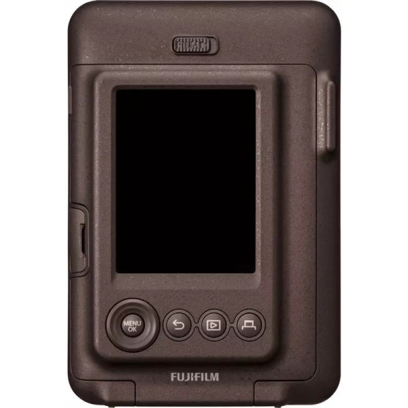 Tūlītējās drukas kamera Fujifilm Instax mini LiPlay — 1/5 collas 2560×1920 CMOS, drukā 86×54 mm, 2,7 collu TFT, bronzas krāsā