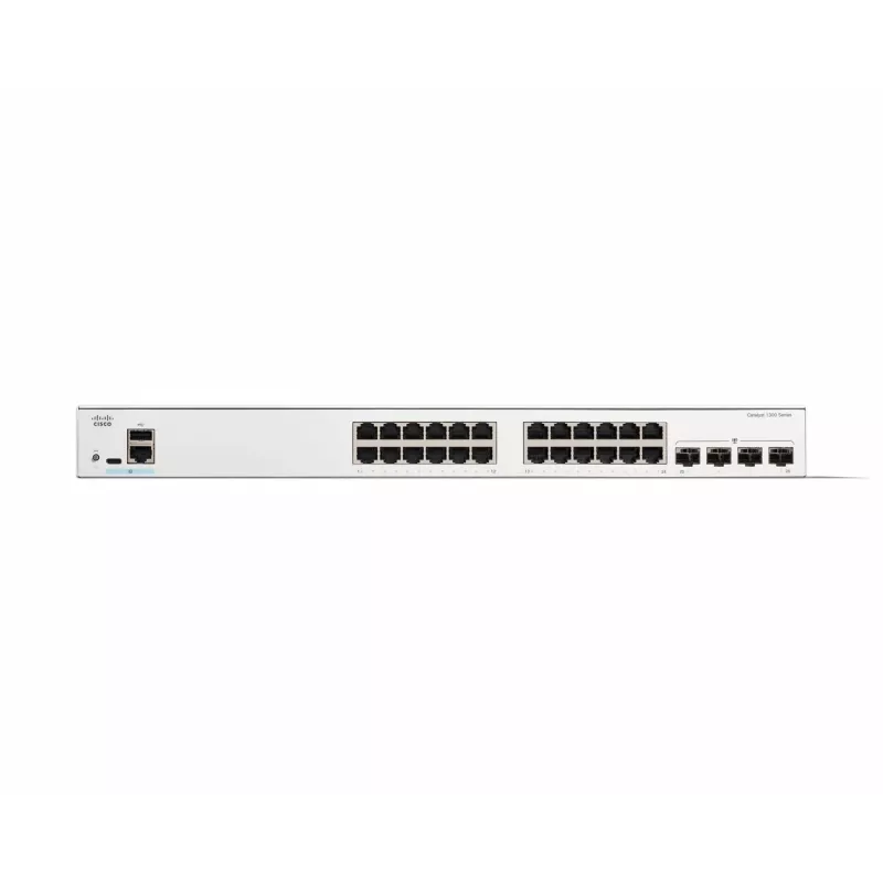 Cisco Catalyst 1300-24T-4G pārvaldāms slēdzis, 24 porti GE, 4x1GE SFP, ierobežota mūža aizsardzība (C1300-24T-4G)