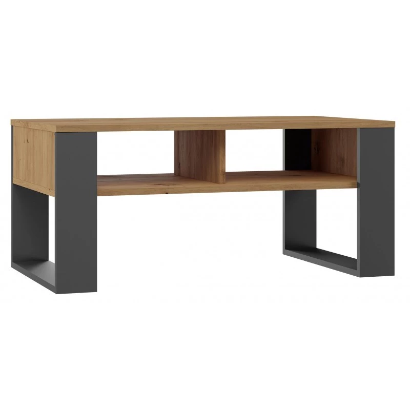 top e shop Modern kafijas galdiņš 90×58×50 cm, antracīta krāsas rāmis, matētas Artisan ozola plaukti