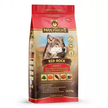 Sausā suņu barība Wolfsblut Red Rock Kangaroo ar batātēm, pilnvērtīga pieaugušu suņu barība, 12,5 kg, olbaltumvielas 23%, tauki 9,5%
