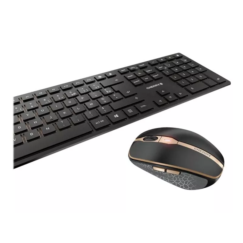 CHERRY DW 9100 plāns klaviatūra pele iekļauta universāla RF Wireless + Bluetooth AZERTY franču melna