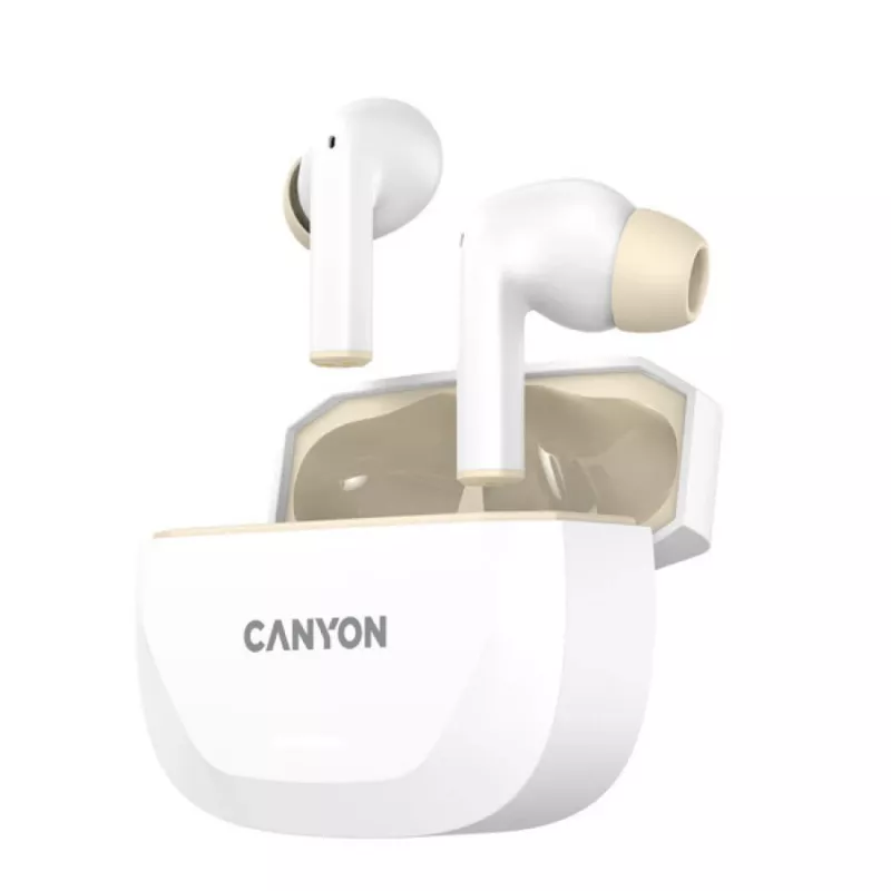 Austiņas CANYON HEXAGON 7 TWS ANC+ENC bezvadu uzlāde baltas bēšas