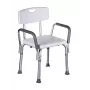 Dušas krēsls ActionMed KP300AM ar atzveltni un roku balstiem, polipropilēns, regulējams augstums 43–56 cm, sēdeklis 40×33 cm, maksimālais lietotāja svars 110 kg