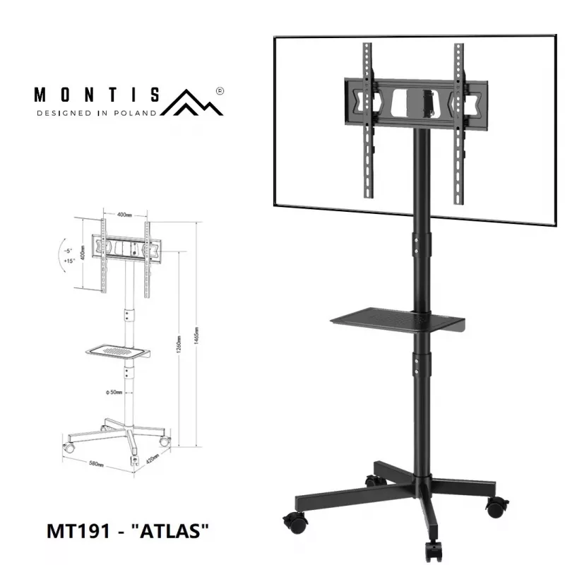 Mobilais TV statīvs MONTIS MT191 ATLAS 26–60 collu ekrāniem, maks. slodze 35 kg, VESA līdz 400x400