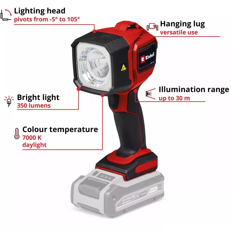 Power X-Change bezvada lukturis TC-CL 18/350 Li - Solo, 18 voltu, LED gaisma bez akumulatora un lādētāja