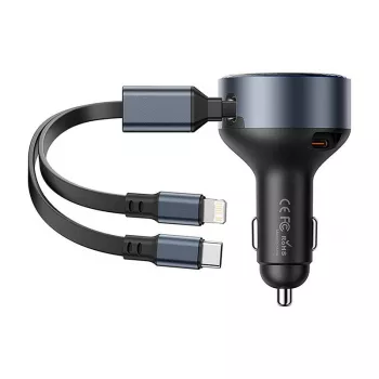 Auto lādētājs Vention FFOB0 30W ar USB‑C uz Lightning kabeli, 30 W jauda iPhone uzlādei