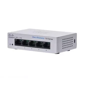 Nepārvaldīts L2 Gigabitu Ethernet slēdzis Cisco CBS110 — 5x RJ-45 10/100/1000, 1U, 12V līdzstrāva, 2048 MAC, 10 Gbit/s