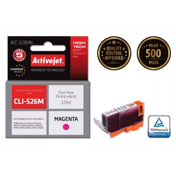 Tintes kasetne ActiveJet ACC-526MN saderīga priekš Canon, fuksīna, uz krāsvielu bāzes veidota tinte, 10 ml, augsta (XL) ietilpība, viens iepakojums