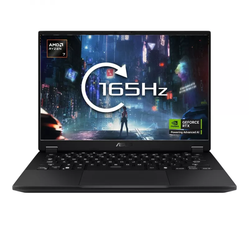 Portatīvais dators ASUS FA401UH-RG018 — 14 collu WQXGA IPS 165Hz, AMD Ryzen 7 260 (8c/16t, līdz 5.1 GHz), RTX 5050 8GB, 16GB LPDDR5x, 512GB PCIe 4.0 SSD, 73Wh