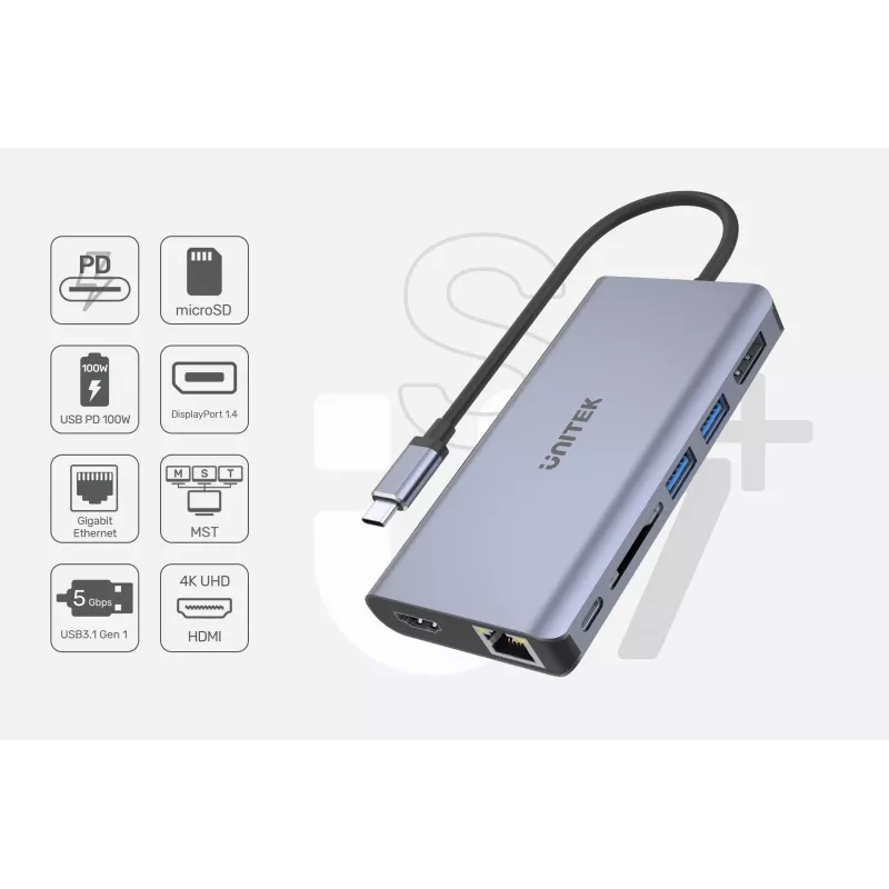Hub UNITEK uHUB S7 USB 3.2 Gen 1 Type-C pelēka