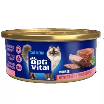 OPTIVITAL Fluffy putra ar liellopu gaļu - mitrā kaķu barība - 85g