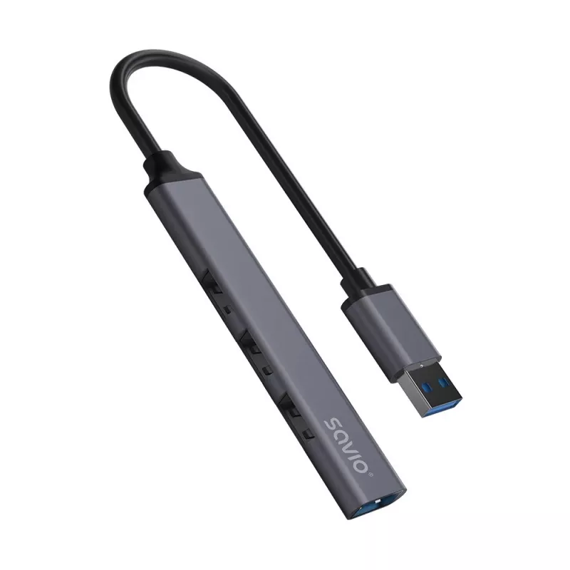 USB centrmezgls SAVIO AK-70, 7 portu USB 3.0, 4 lietojami porti, USB Type-A resursdators, 5 Gbit/s pārsūtīšana, garantija 2 gadi