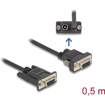 Delock RS-232 seriālais kabelis, D-Sub 9 ligzda ar barošanu uz 9. kontakta (DC 5.5 x 2.1 mm), 0,5 m, melns