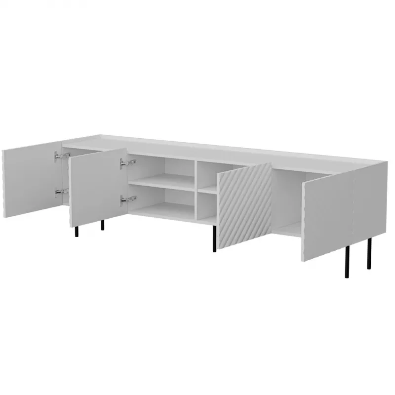 TV skapītis cama meble LUCCA 4D, 2000×400×590 mm, balta, skaidu plātnes virsma