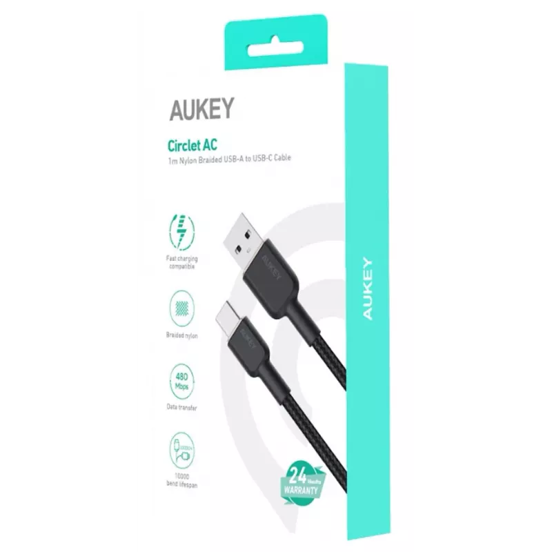 USB A uz USB C kabelis Aukey CB-NAC1, 1 m, pīts neilons, USB PD 60W, USB 2.0