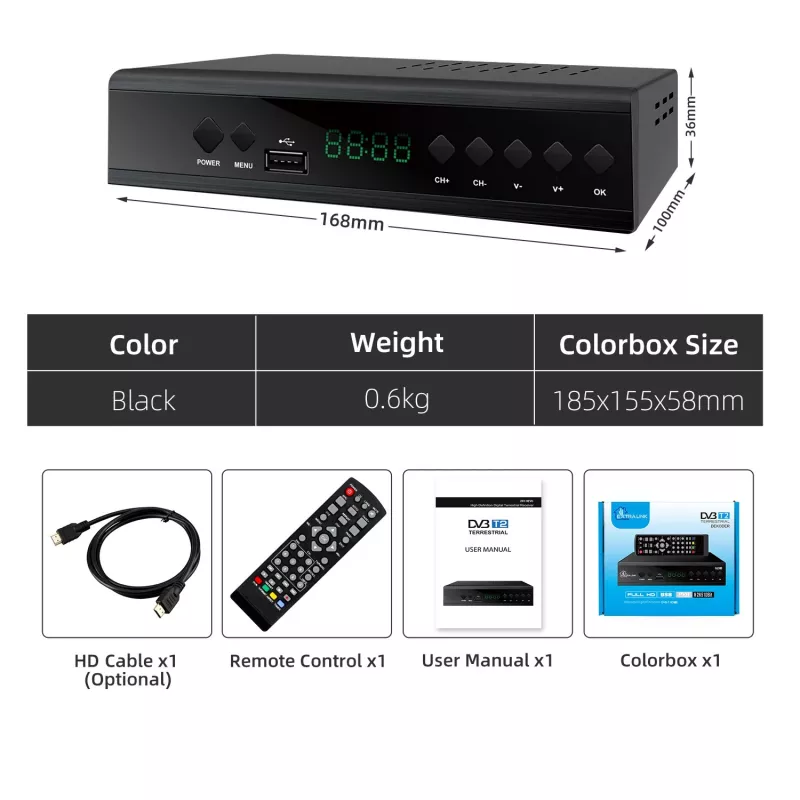 Extralink Home Tuner DVB-T2 digitālās TV dekoders H.265 HEVC FULL HD USB HDMI + tālvadības pults
