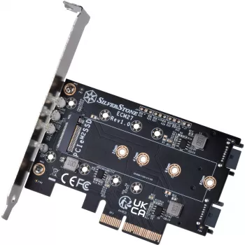 Silverstone SST-ECM27 M.2/SATA adapterkarte, PCIe 4.0, 1x M-Key, 2x SATA 6G - zema profila