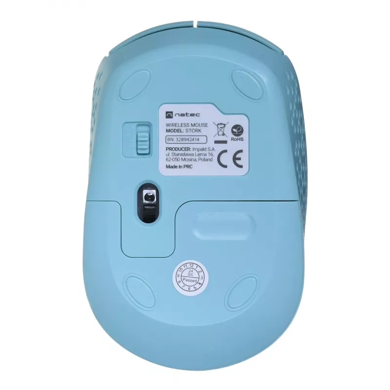 Bezvadu pele abām rokām NATEC STORK — Bluetooth + USB Type-A, 1600 DPI, 3 pogas, gaiši zila
