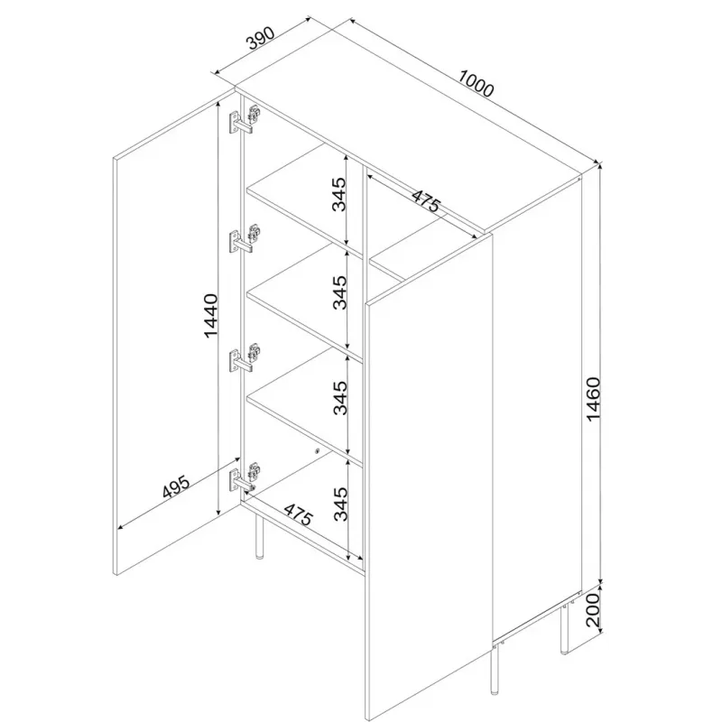 Glabāšanas skapis Cama Meble PALAZZO BIS 100x39x166 matēti melns, uz grīdas stāvošs, pie sienas