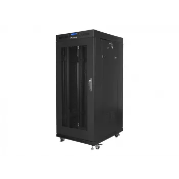 Instalācijas skapis, statīvs 19 inch, 27U, 600x800, melns, perforētas durvis, LCD (plakanais iepakojums)