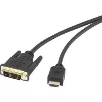 Renkforce HDMI/DVI adaptera kabelis HDMI-A spraudnis, DVI-D 18+1 kontaktu spraudnis 5,00 m melns RF-4212219 Ar zeltītiem kontaktiem, pieskrūvējams HDMI kabelis