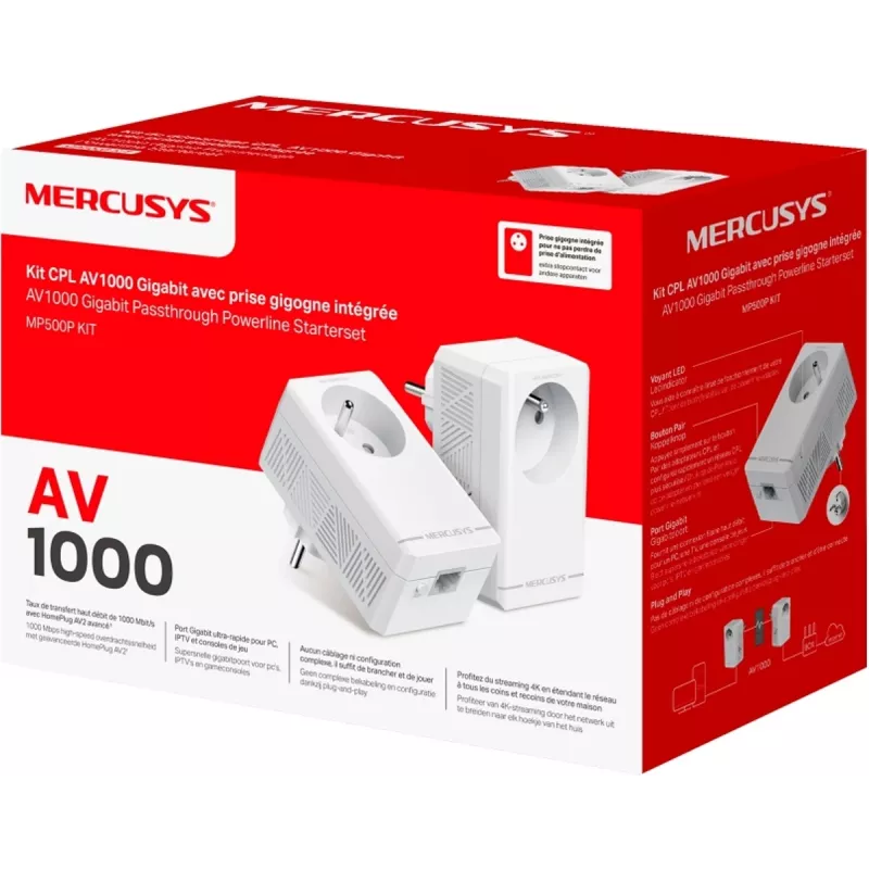 MERCUSYS MP500P KIT — AV1000 Gigabit caurlaides Powerline startera komplekts ar kontaktligzdu
