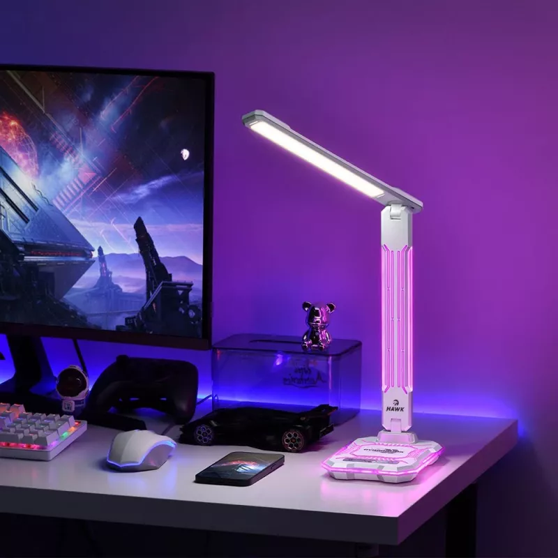 Galda lampa Hawk HW-LAMP04 Balta LED regulējama, balta apdare, regulējams galva un roka