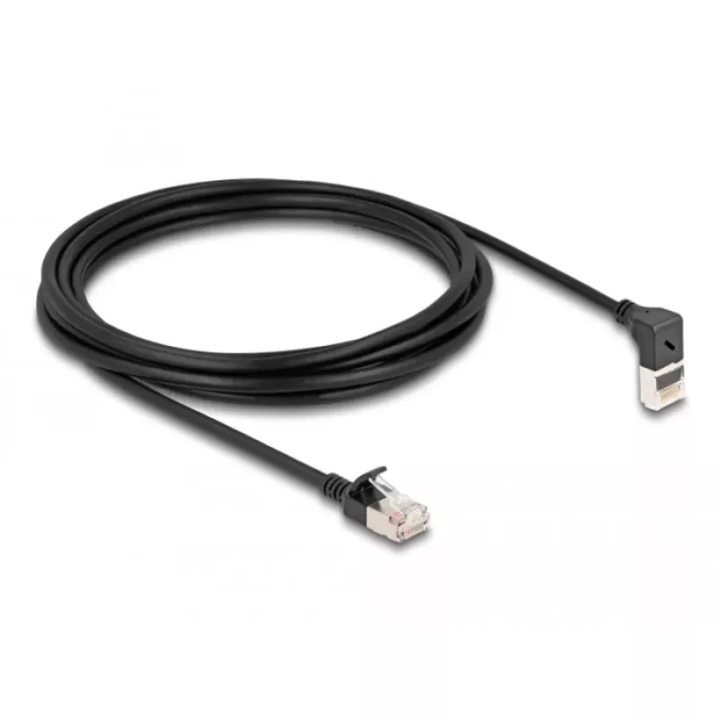 Tīkla kabelis DeLOCK RJ45 Cat.6A S/FTP plāns 90° 3 m Melns