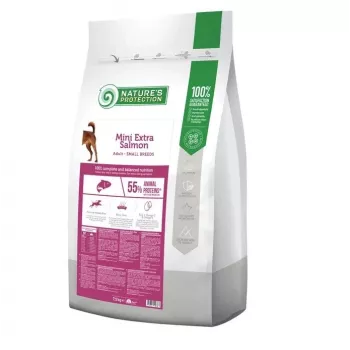 Sausā suņu barība nature’s protection Mini Extra Salmon 7.5 kg — pieaugušiem mazo šķirņu suņiem, 25% olbaltumvielu, 13% tauku