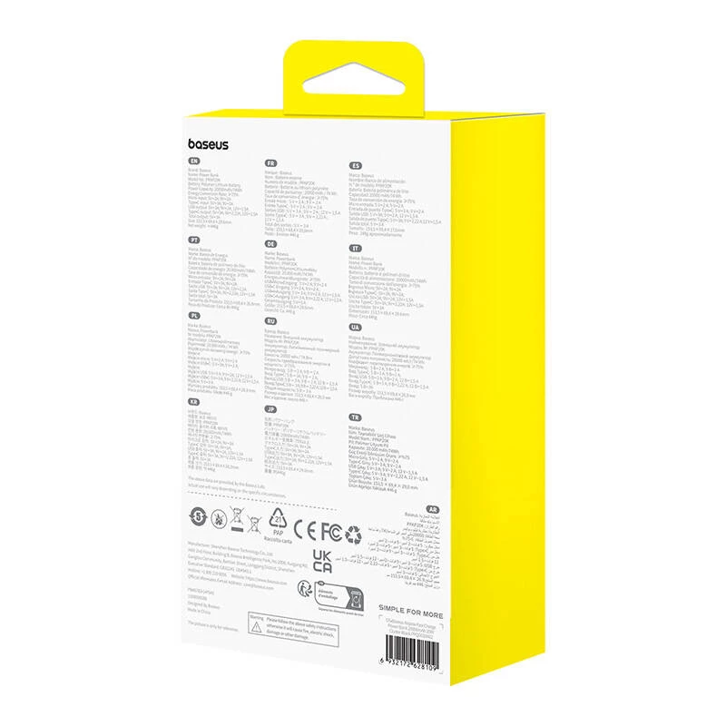 Baseus Airpow Litija polimēra jaudas banka 20000 mAh 20 W Melna