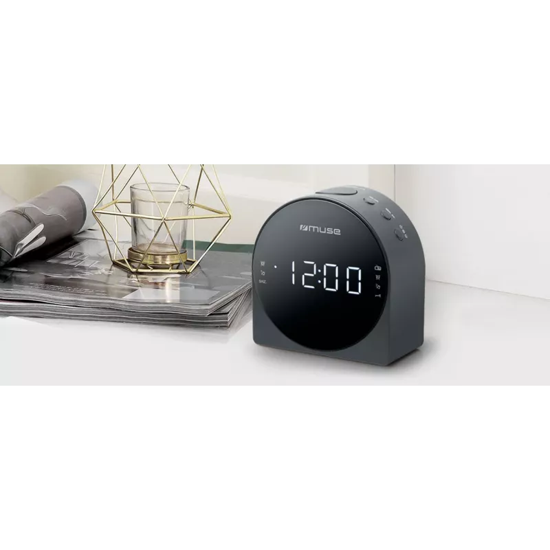 Modinātājradio Muse M-185 CR — FM/MW, 0,9 collu LED displejs, AC 230V ar AAA bateriju rezerves barošanu, melns